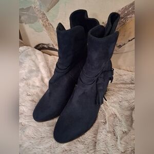 Chic Black Suede Heeled Boots